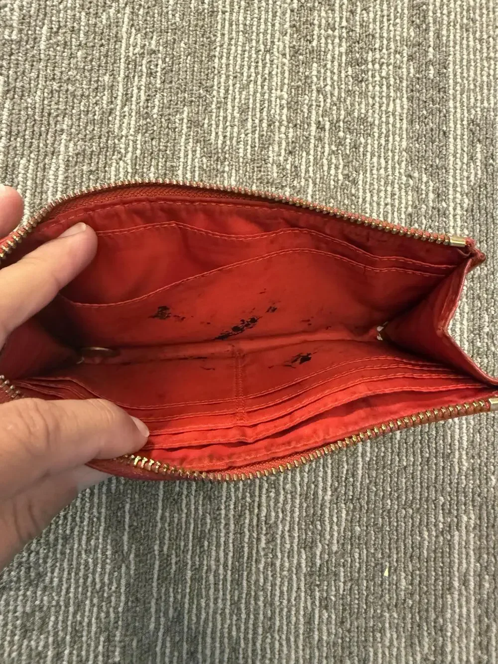 Coach Wristlet Womens One Size Brown Red Signature Canvas Leather Zip Pouch